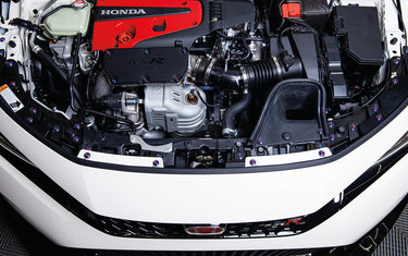 Titanium bolts installed on Honda Civic Type R engine bay for lightweight performance upgrade