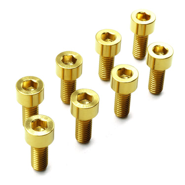 Universal titanium camber adjustment bolt kit in gold — 8 M6 socket cap bolts for coilover and air suspension top hats