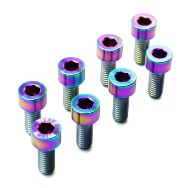 Universal titanium camber adjustment bolt kit in cosmic burn — 8 M6 socket cap bolts for coilover and air suspension top hats