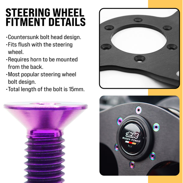 Dress Up Bolts Titanium Hardware Steering Wheel Kit - Countersunk Design
