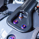 Detail of titanium bolt finish showing strength and lightweight design for Nissan Z engine bay