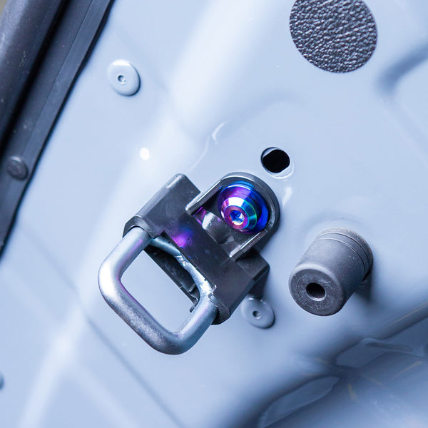 Titanium hardware for Nissan Z hood striker 