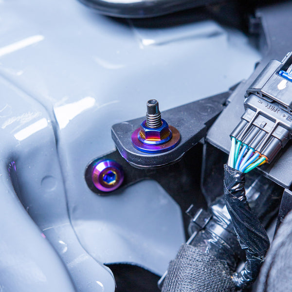 Titanium hardware upgrade for ECU brackets and radiator shroud in 2023+ Nissan Z engine bay