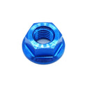 M7 x 1.00 titanium flange nut in blue color