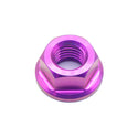 M7 x 1.00 titanium flange nut in purple color