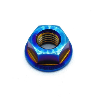 M7 x 1.00 titanium flange nut in oil slick color