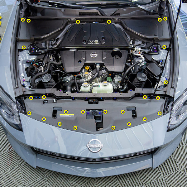 Titanium Hardware diagram to replace plastic clips for the 2023+ Nissan Z