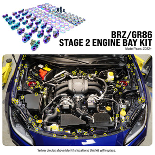 Stage 2 titanium engine bay hardware diagram for Toyota GR86 and Subaru BRZ