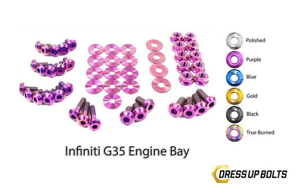 Infiniti G35 Coupe and Sedan (2003-2007) V35 Titanium Dress Up Bolts Engine Bay Kit - DressUpBolts.com